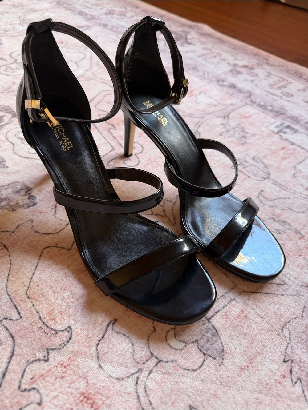 Michael Kors Black Patent Leather Strappy Stiletto Sandals